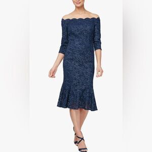 Alex Evenings Womens Short Off The Shoulder Lace Cocktail Dress